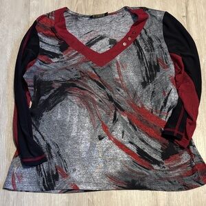 Bali Long Sleeve Top in Red, Black, and Gray